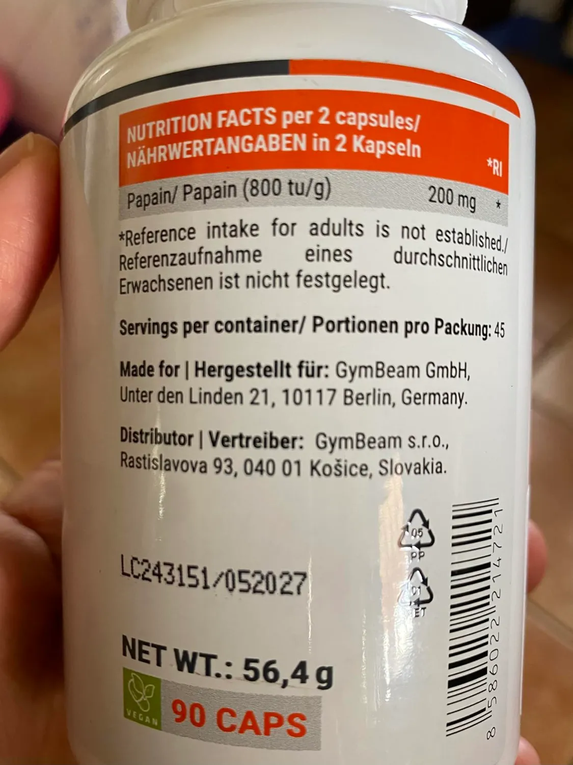 GymBeam Papaya Papain Kapseln 90 Stück vegan