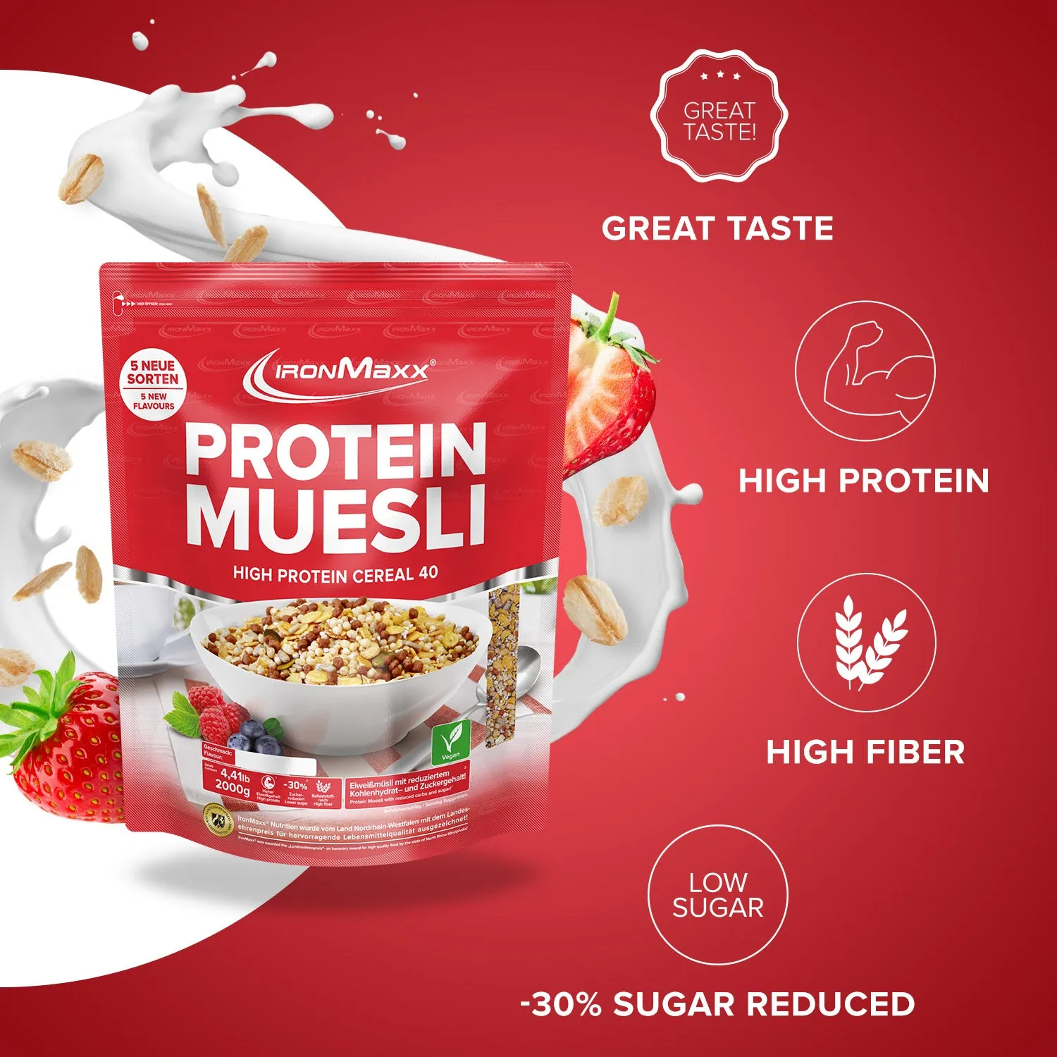 IronMaxx Protein Müsli Erdbeere 2000 g vegan