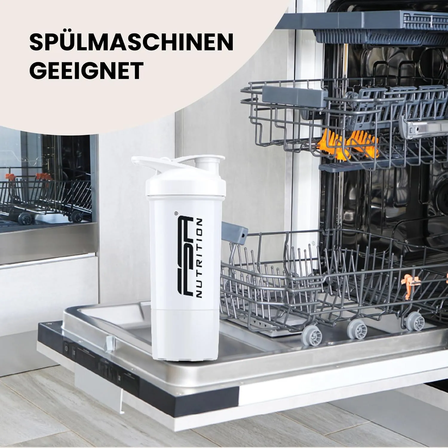 FSA Nutrition Protein Shaker Pulverfach Weiß mit Kugel