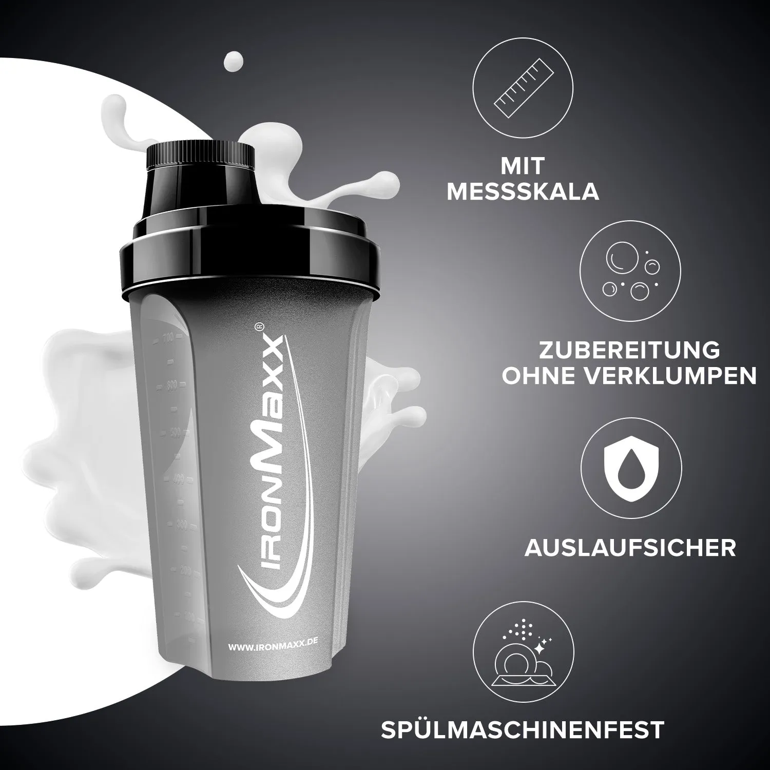 IronMaxx Shaker Schwarz Matt 700ml BPA-frei