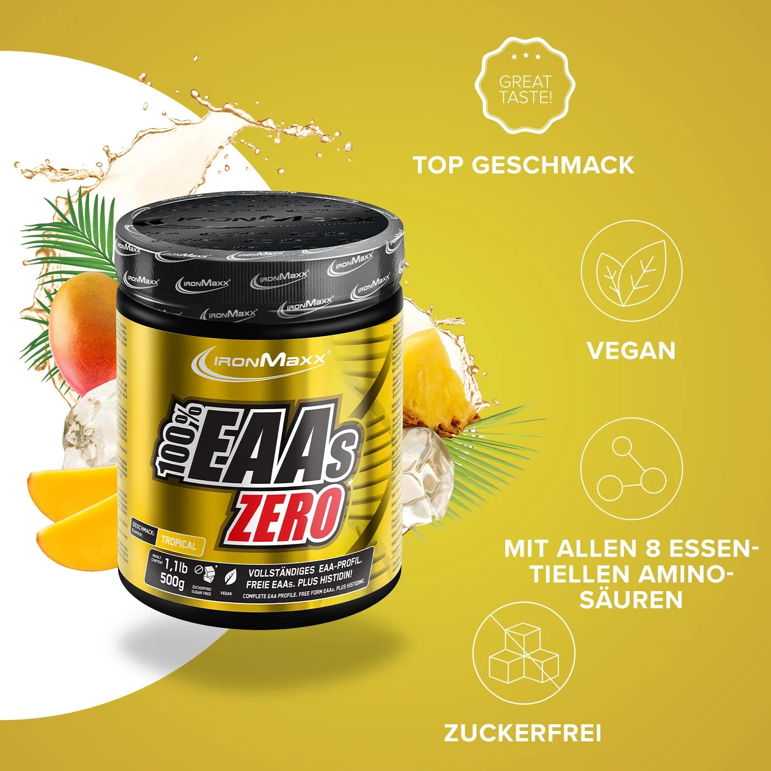 IronMaxx 100% EAAs Zero Pulver 500 g Tropical