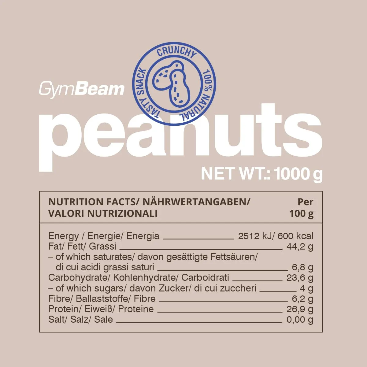 GymBeam Ungesalzene Erdnüsse Snack 1000g naturbelassen