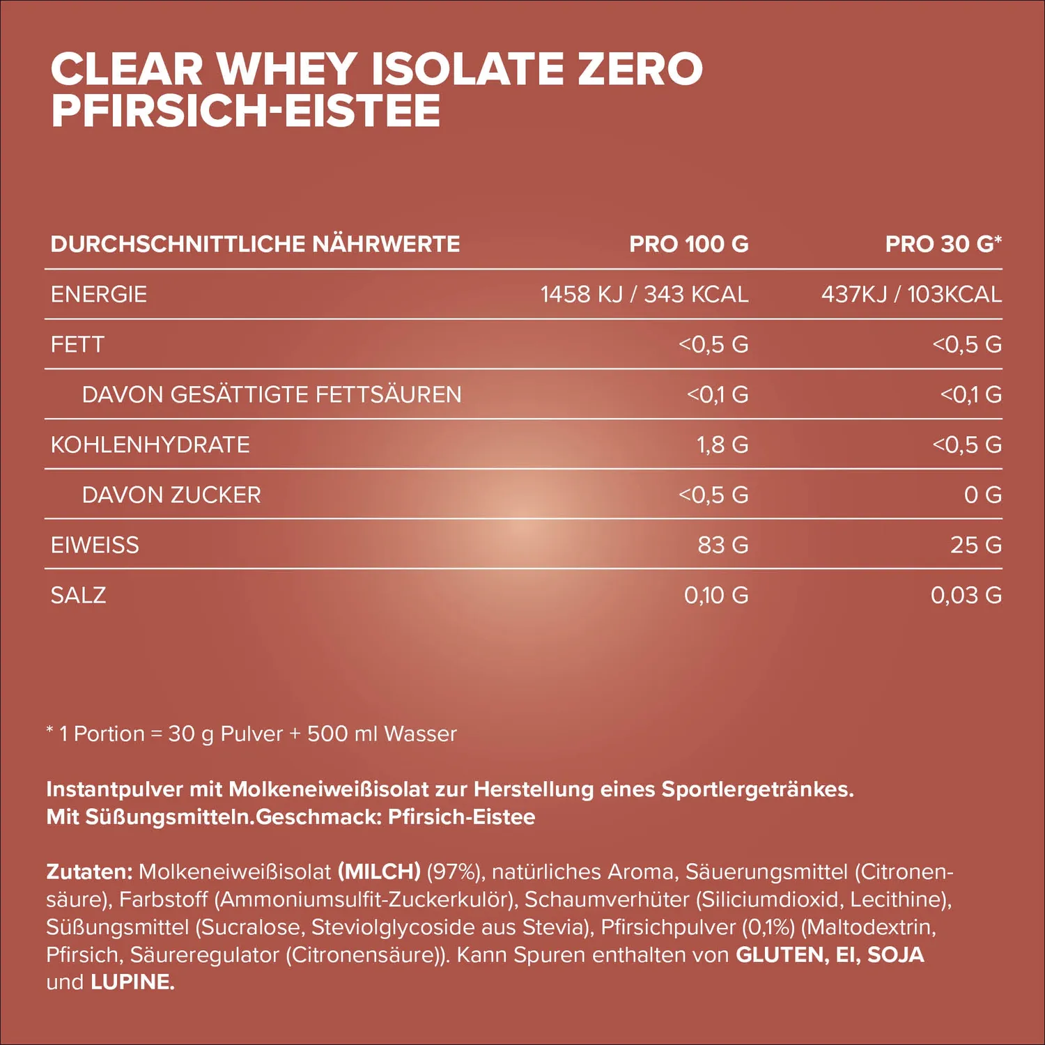 IronMaxx Clear Whey Isolate ZERO Peach Pulver 400 g zuckerfrei