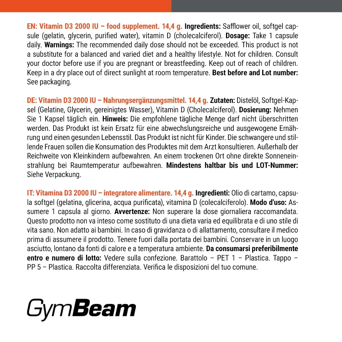 GymBeam Vitamin D3 2000 IU Kapseln 60 caps
