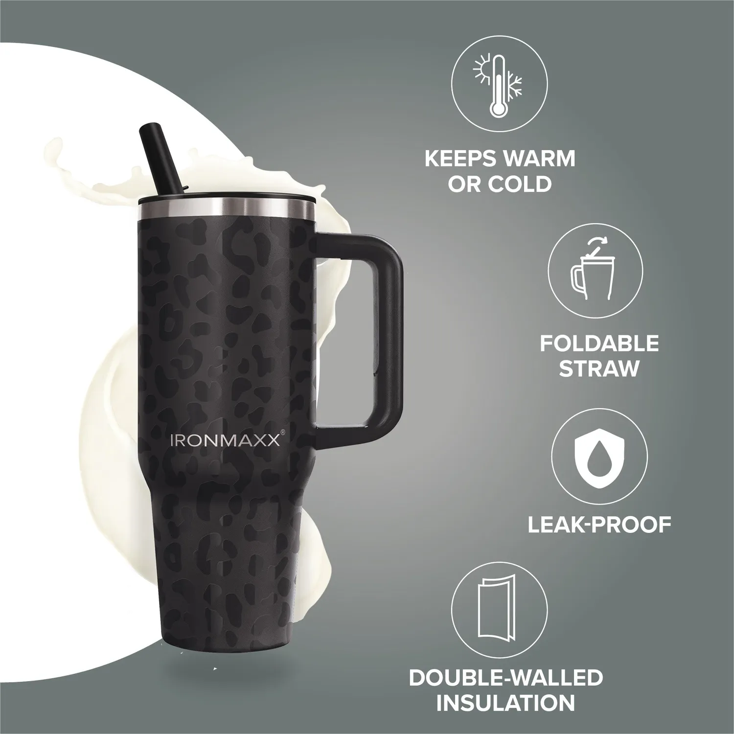 IronMaxx Cup V4.0 Trinkbecher 1200ml Leo Black isoliert