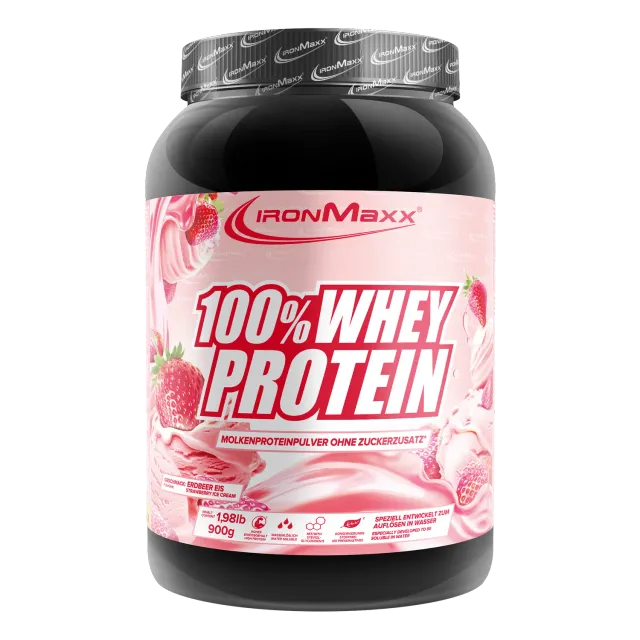 IronMaxx 100% Whey Proteinpulver Strawberry Ice Cream 900g zuckerfrei