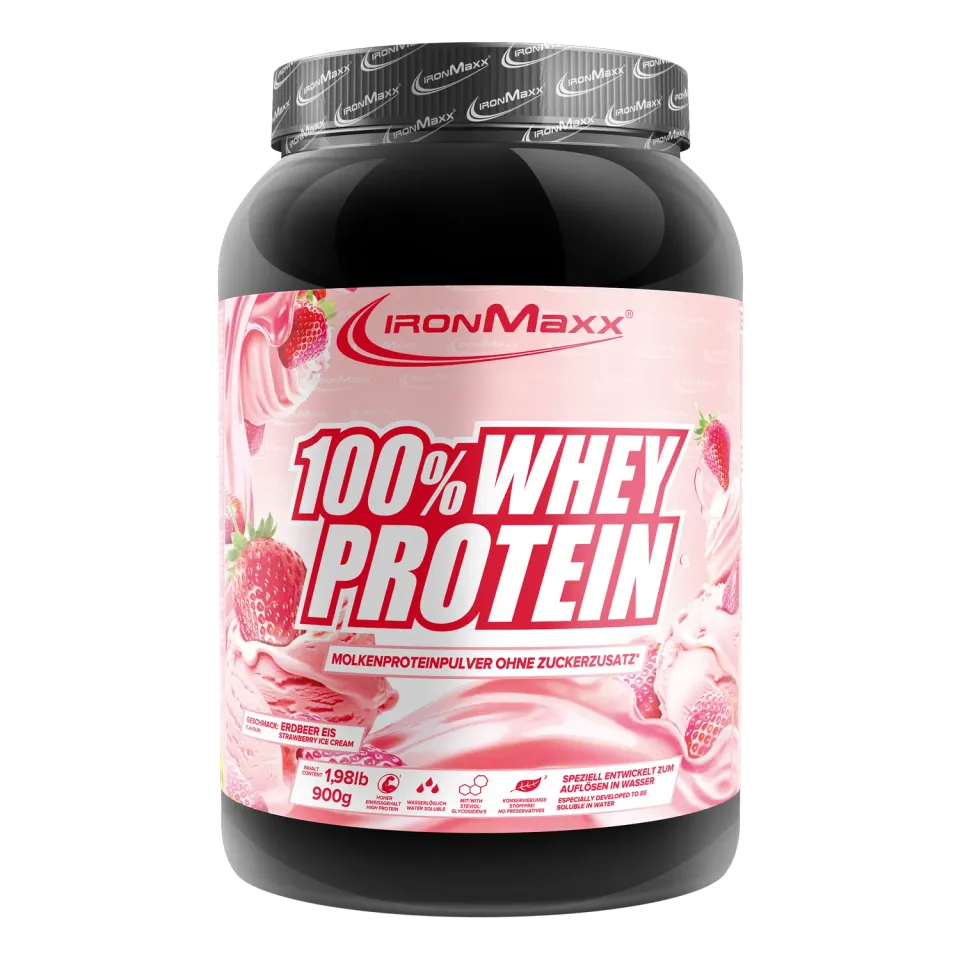 IronMaxx 100% Whey Proteinpulver Strawberry Ice Cream 900g zuckerfrei