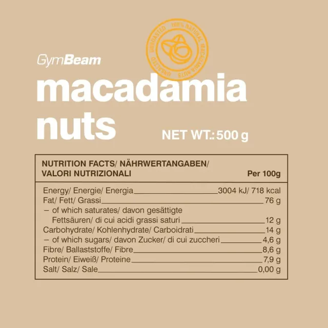 GymBeam Macadamianüsse ungesalzen 500 g veganer Snack