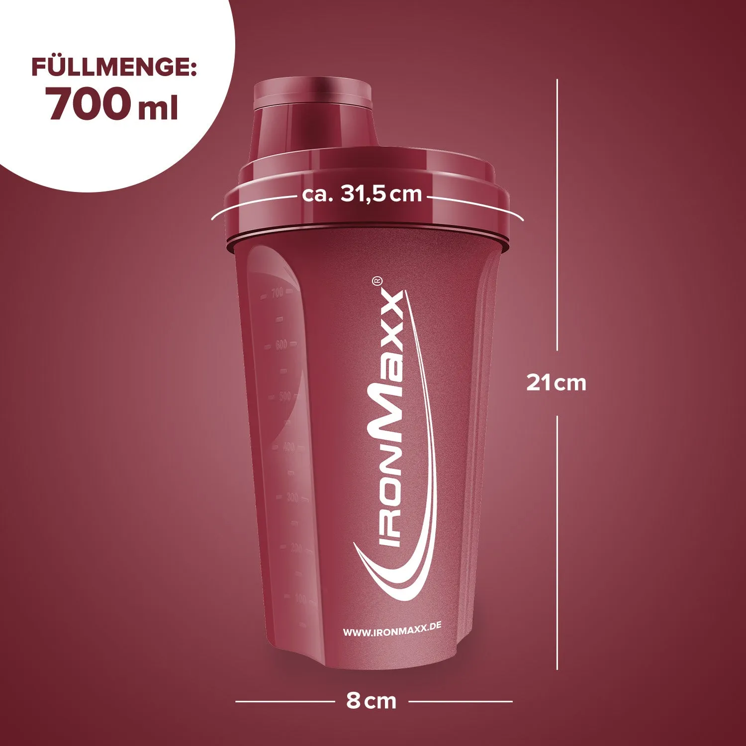 IronMaxx Shaker 700ml Cozy Red Eiweißshaker mit Sieb