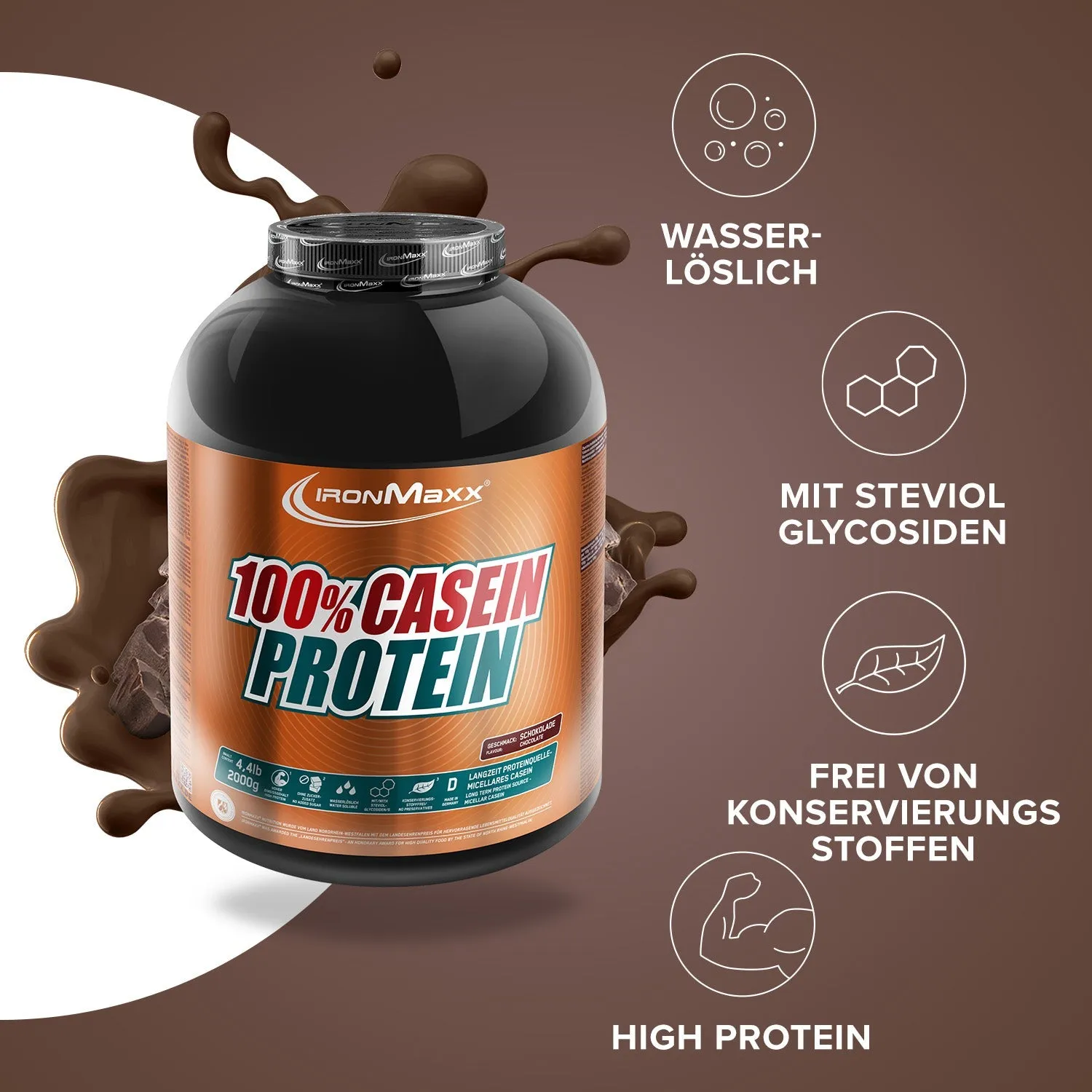 IronMaxx 100% Casein Protein Pulver Schokolade 2000g Slow Release
