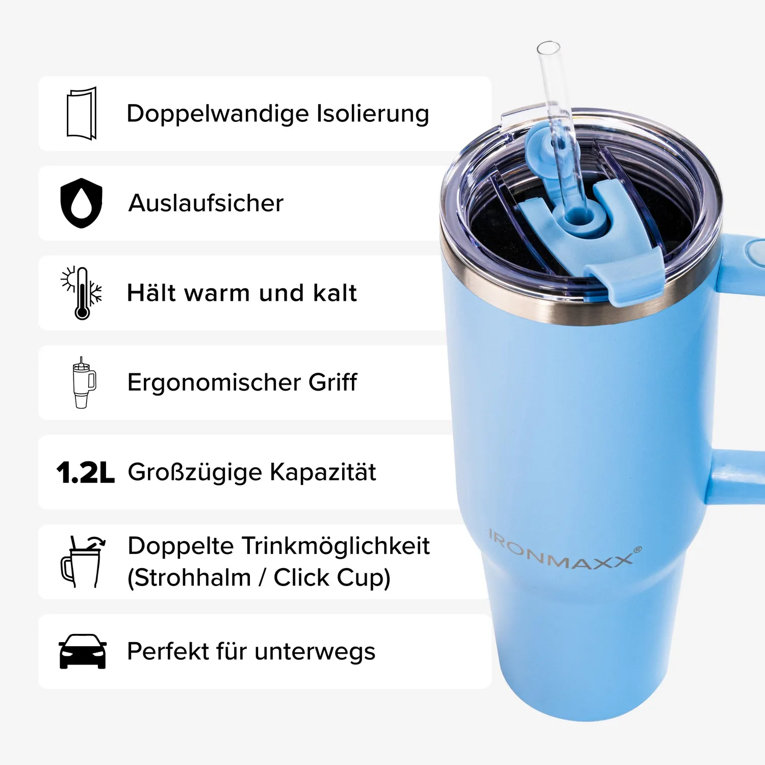 IronMaxx Cup V3.0 Becher 1200 ml Ice Blue isoliert