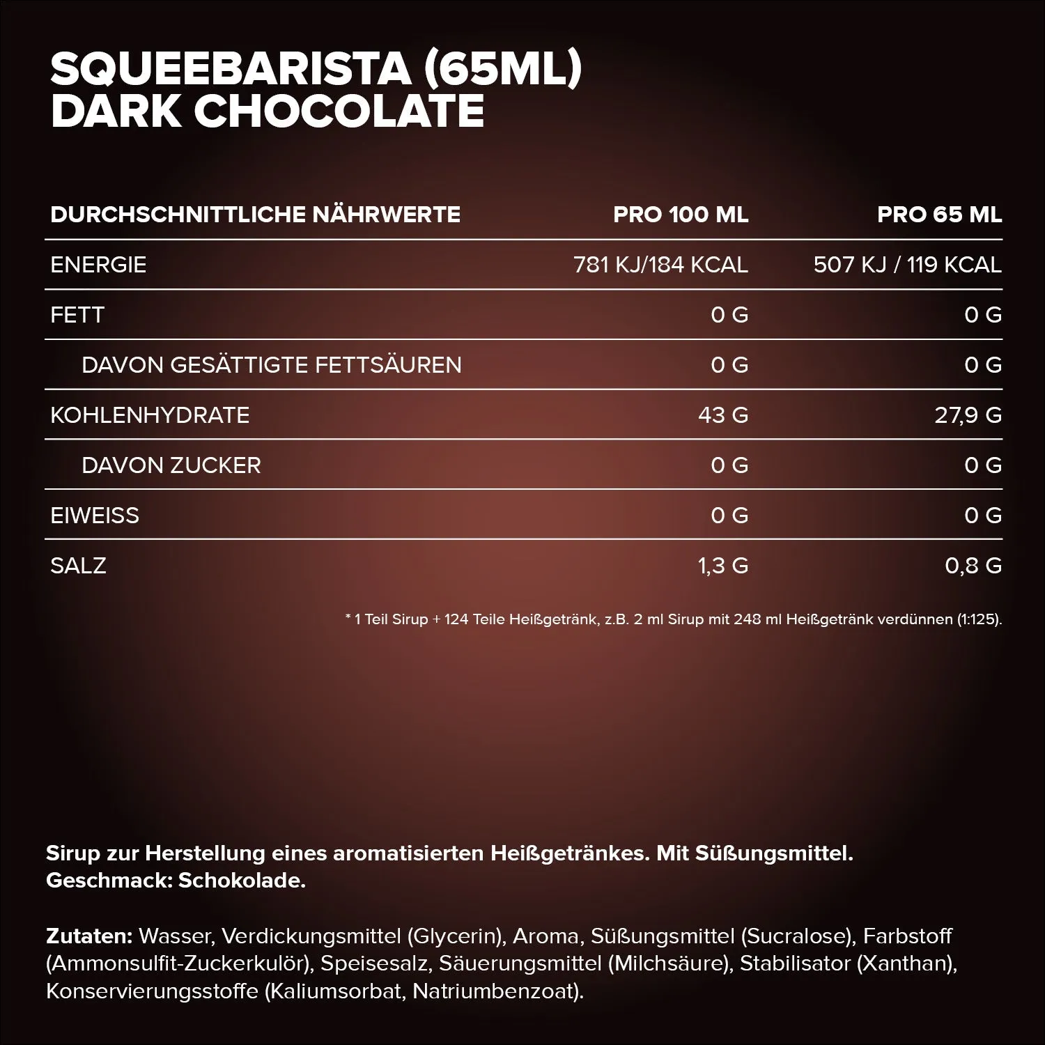 IronMaxx SqueeBarista Dark Chocolate Sirup 65ml zuckerfrei