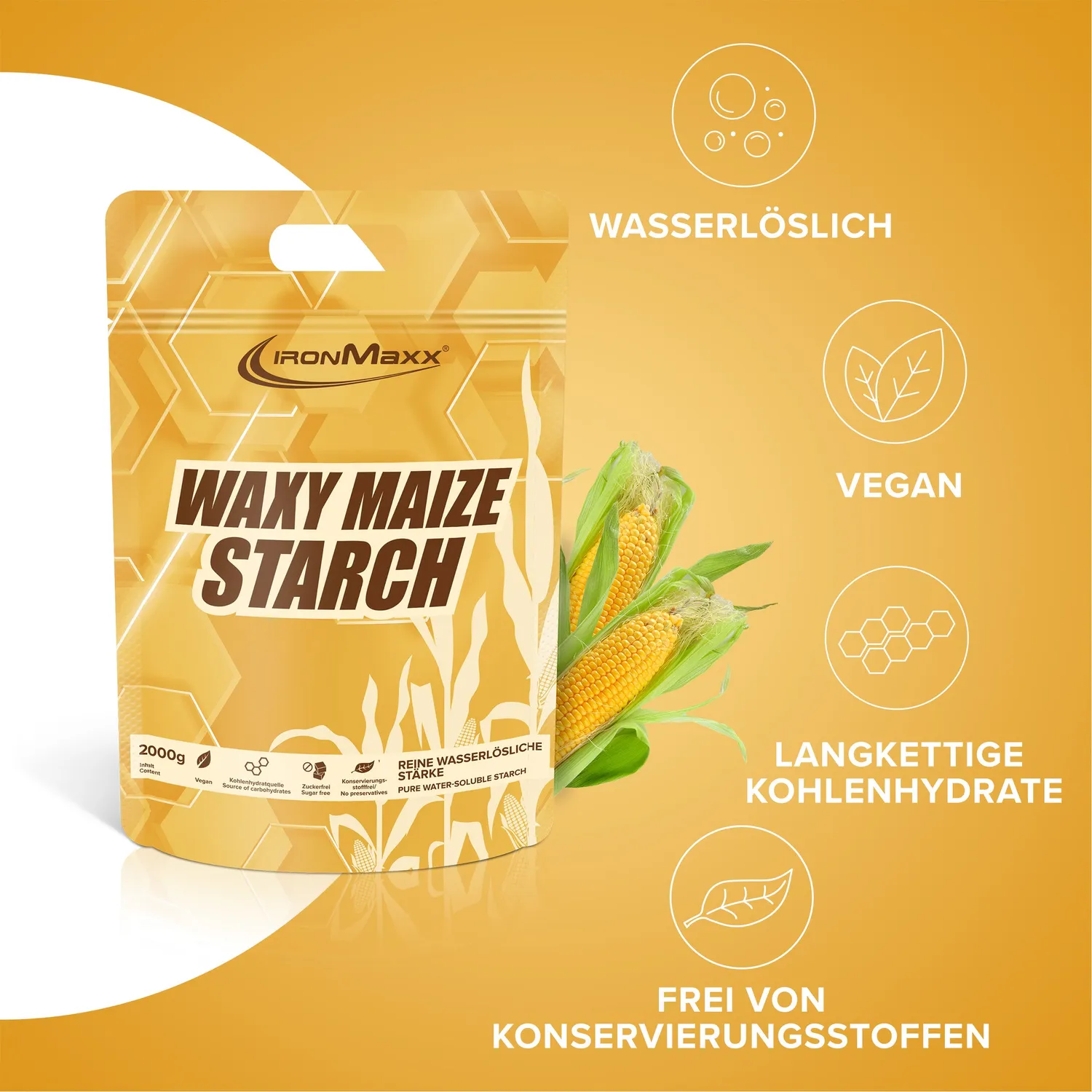 IronMaxx Waxy Maize Starch 2000 g Weight Gainer vegan zuckerfrei