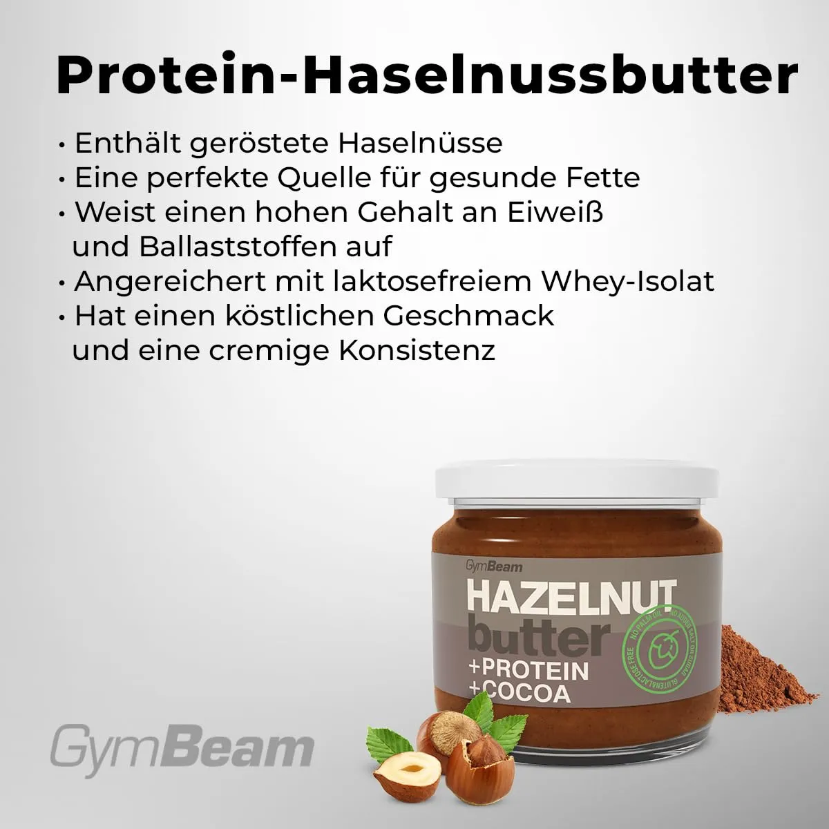 GymBeam Protein Haselnussbutter Creme 340g mit Whey-Isolat