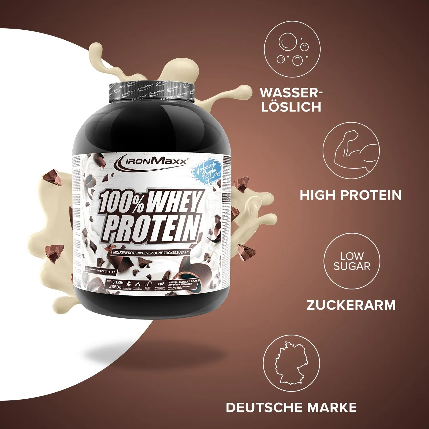 IronMaxx 100% Whey Protein Stracciatella 2350 g zuckerfrei