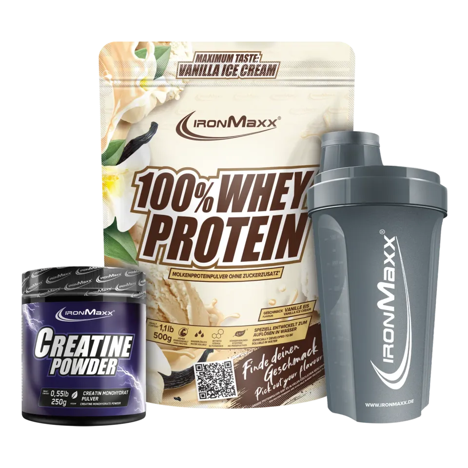 IronMaxx Gym Starter Bundle Whey Creatin Shaker Set