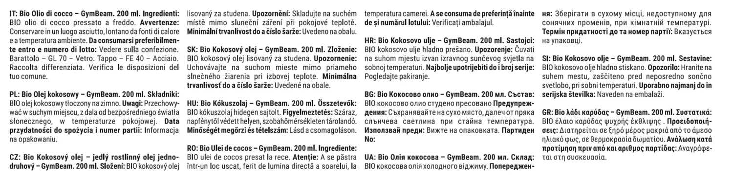 GymBeam Kokosnussöl bio 200 ml kaltgepresst