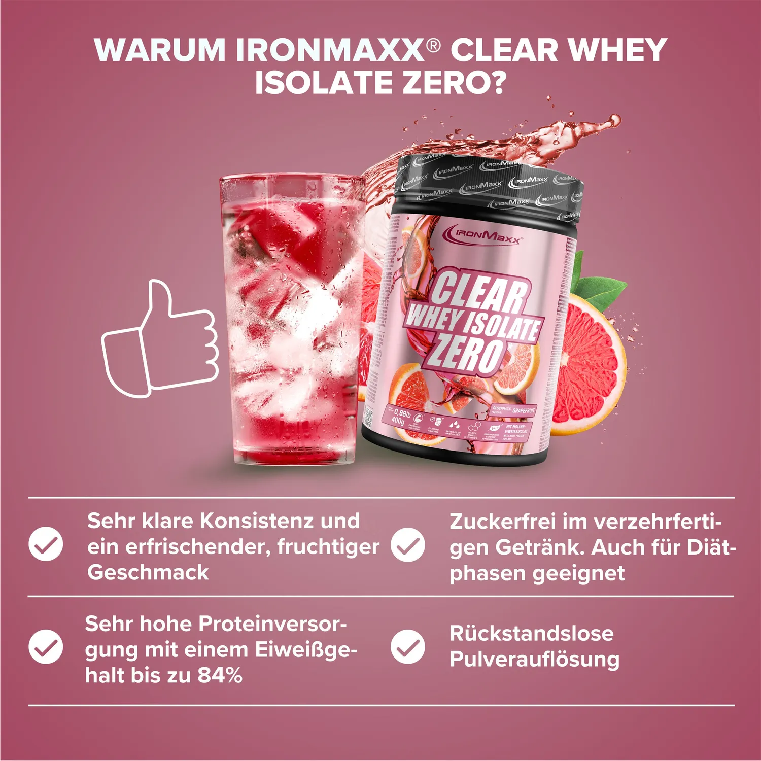 IronMaxx Clear Whey Isolate ZERO Grapefruit 400 g