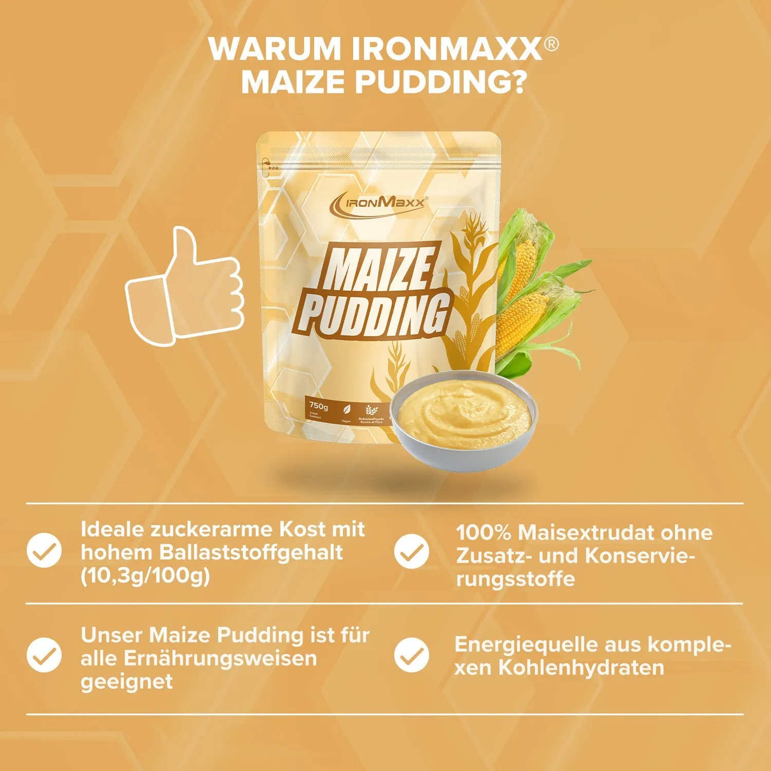 IronMaxx Maize Pudding Puddingpulver 750g vegan