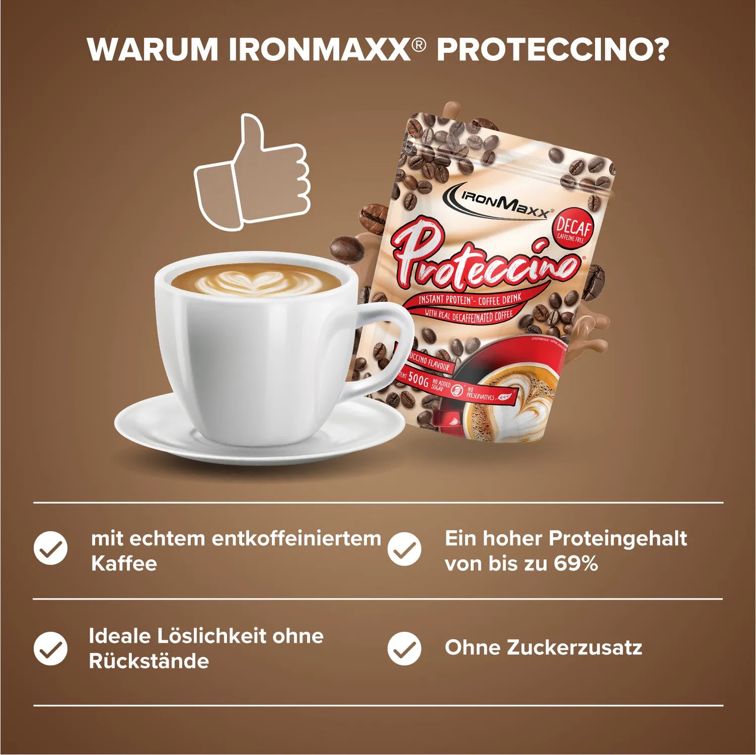 IronMaxx Proteccino Protein Kaffee 500g Decaf Cappuccino zuckerfrei