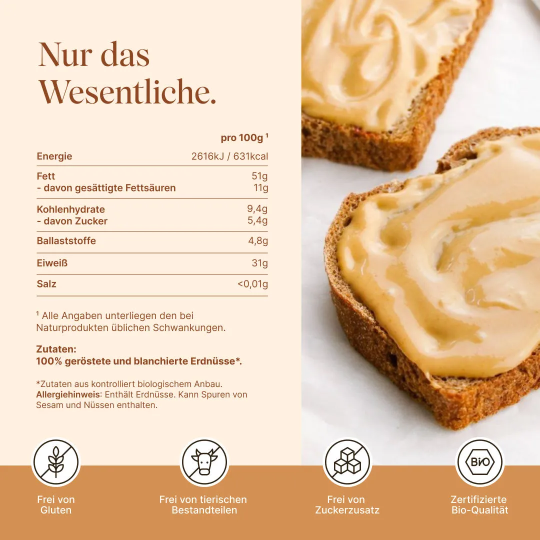 VETAIN Erdnussbutter cremig bio 500 g 100% Erdnüsse