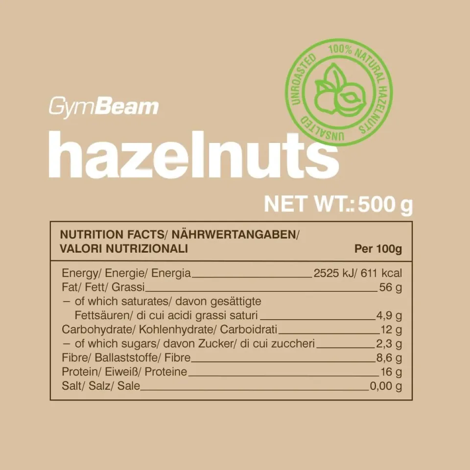GymBeam Haselnüsse mit Schale ungeröstet naturbelassen