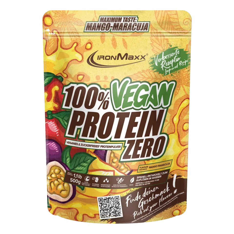IronMaxx 100% Vegan Protein Zero Pulver Mango-Maracuja 500g fruchtig