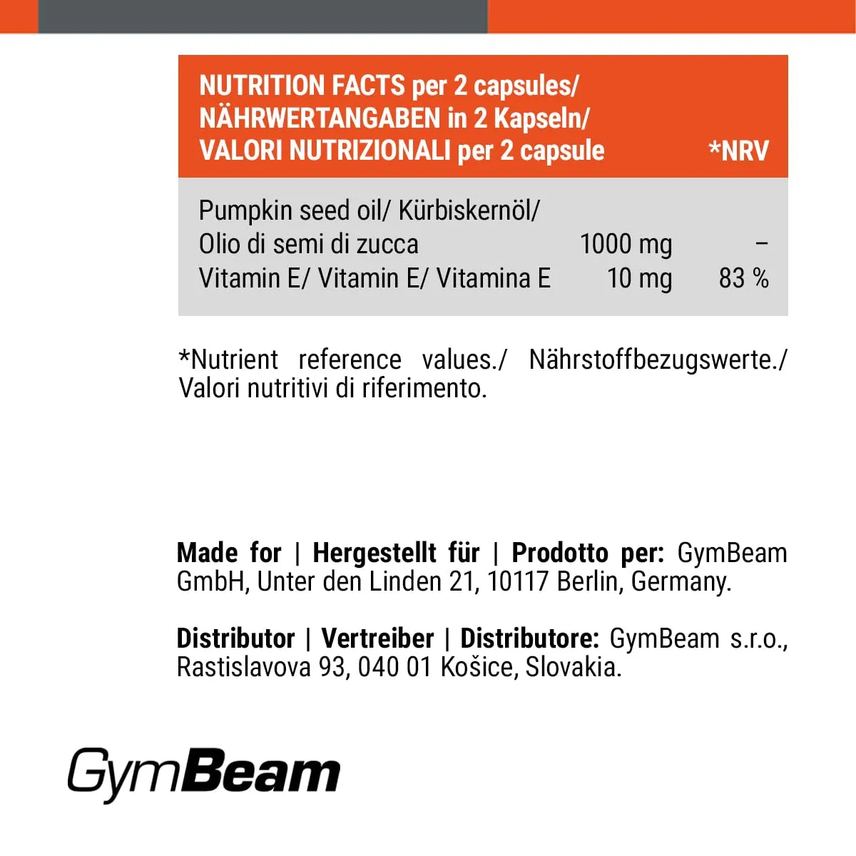 GymBeam Kürbiskernöl Kapseln 90 Stk kaltgepresst