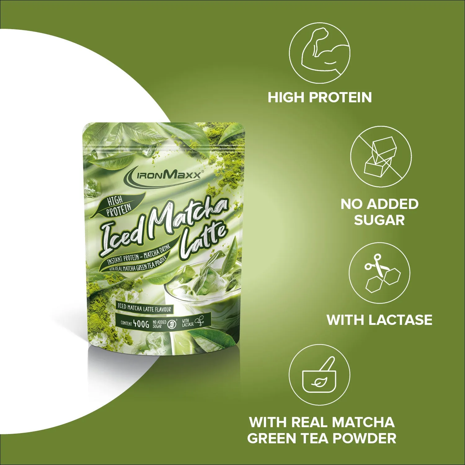 IronMaxx Proteccino Iced Matcha Latte Proteinpulver 400g