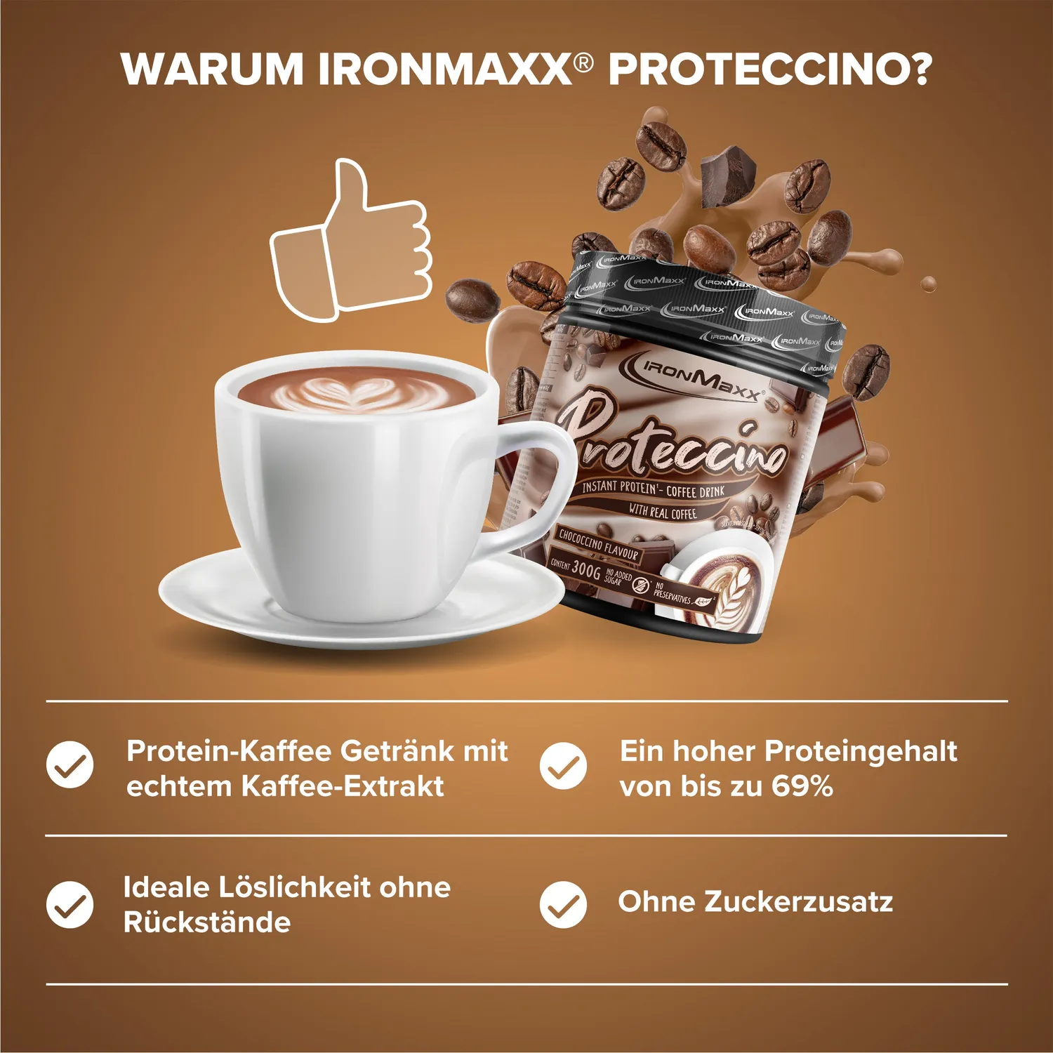IronMaxx Proteccino Chococcino Protein Pulver 300g mit Kaffee