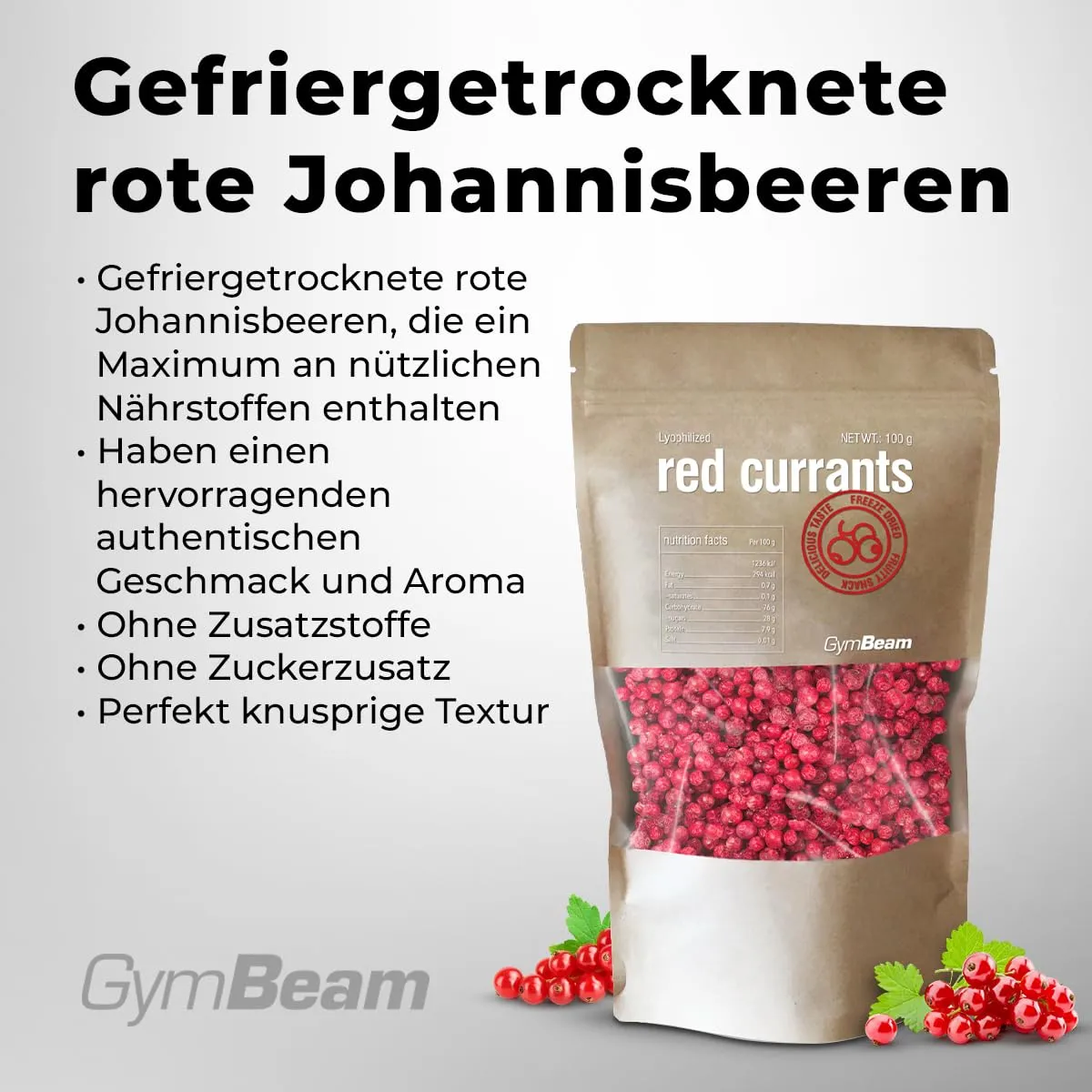 GymBeam Rote Johannisbeeren gefriergetrocknet 100 g