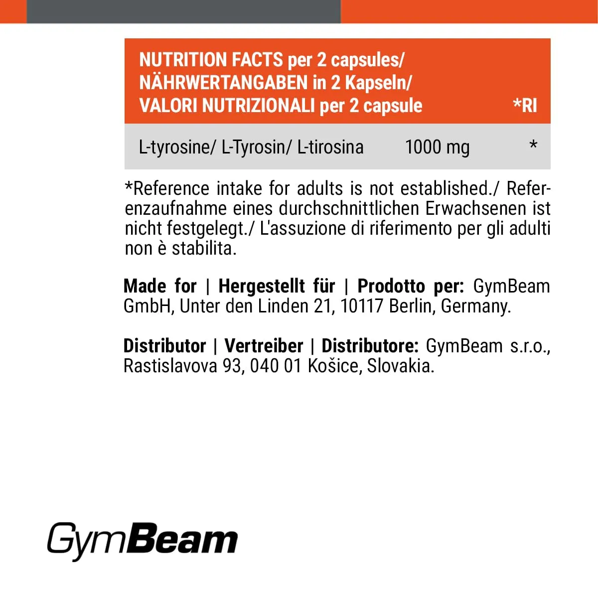 GymBeam L-Tyrosin 1000 mg Kapseln 120 Stück hochdosiert