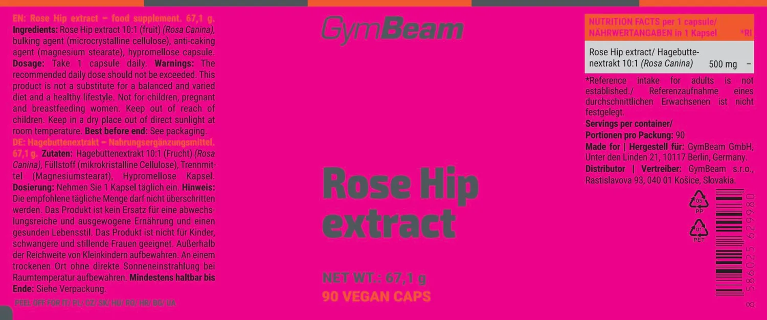 GymBeam Rose Hip Hagebutten Kapseln 90 Stk vegan