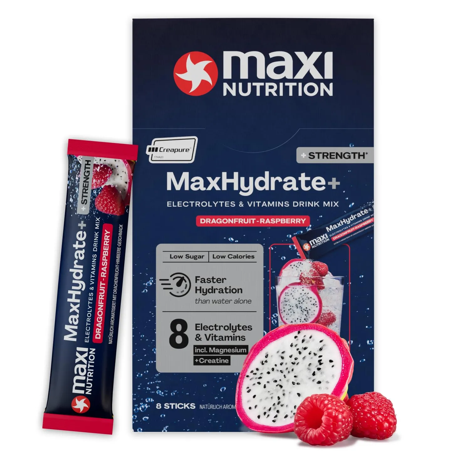 MaxiNutrition MaxHydrate Strength Elektrolyte Pfirsich Ananas 8 Sticks