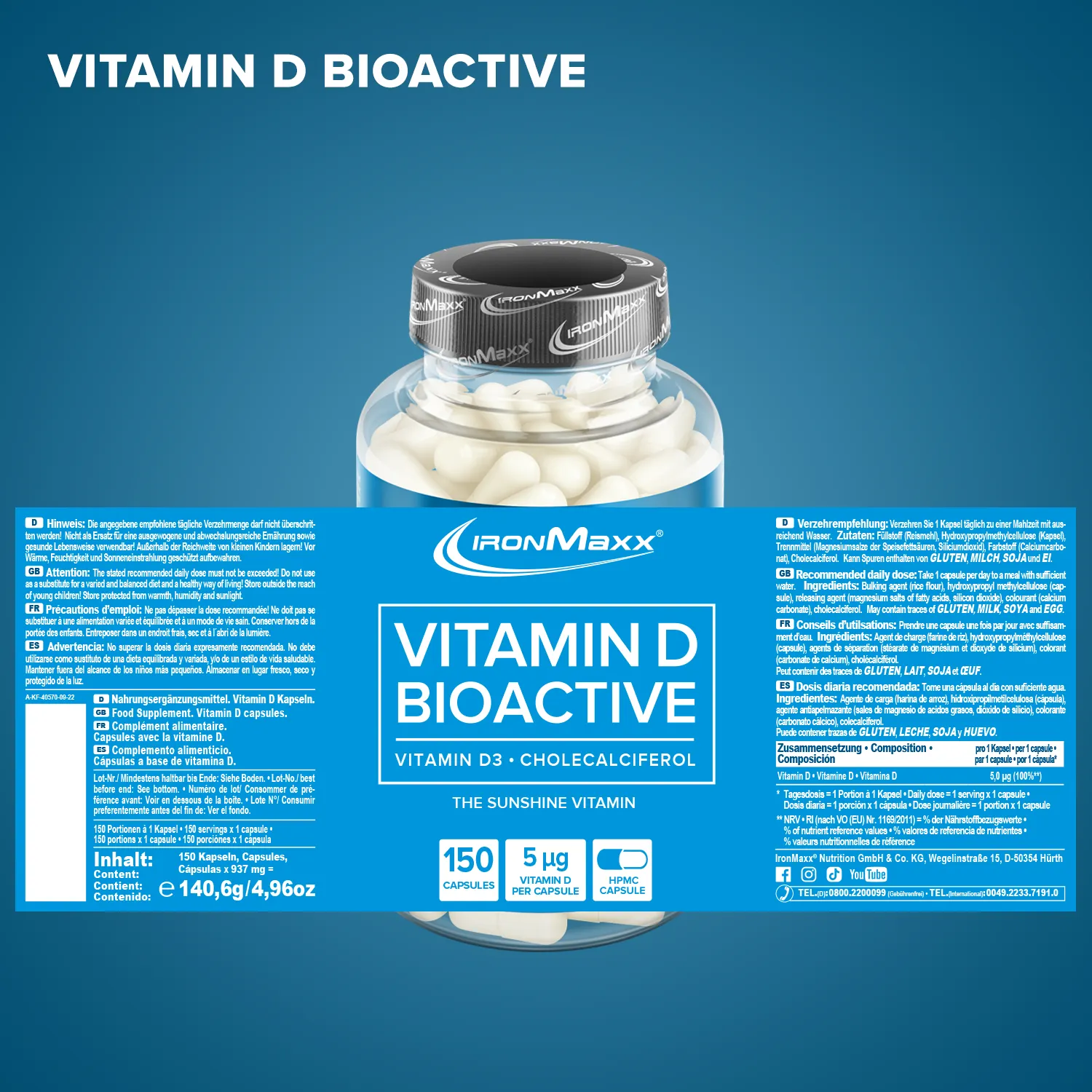 IronMaxx Vitamin D Bioactive Kapseln 150 Stk. hochdosiert D3