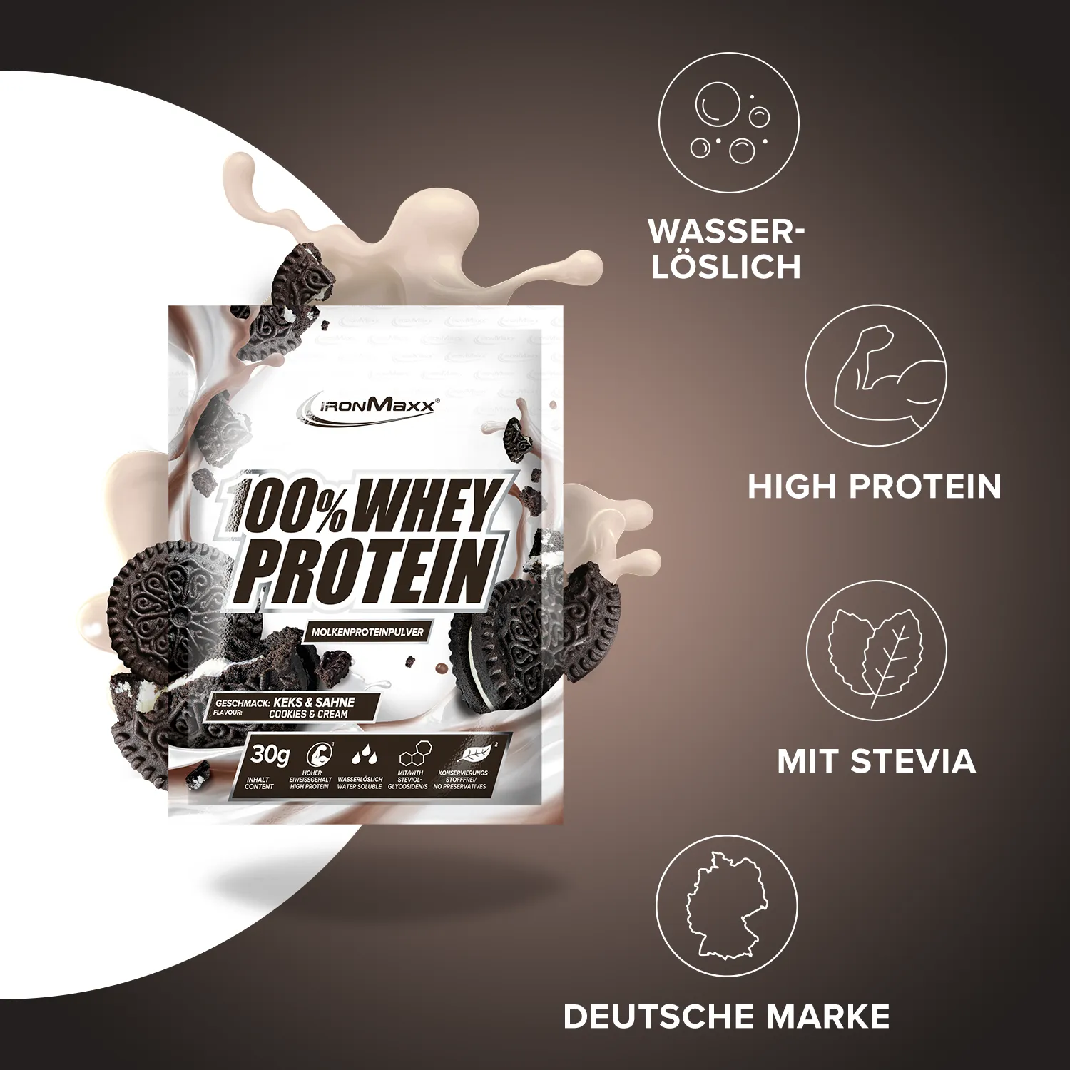 IronMaxx 100% Whey Protein Cookies Cream Protein Pulver 10x30g