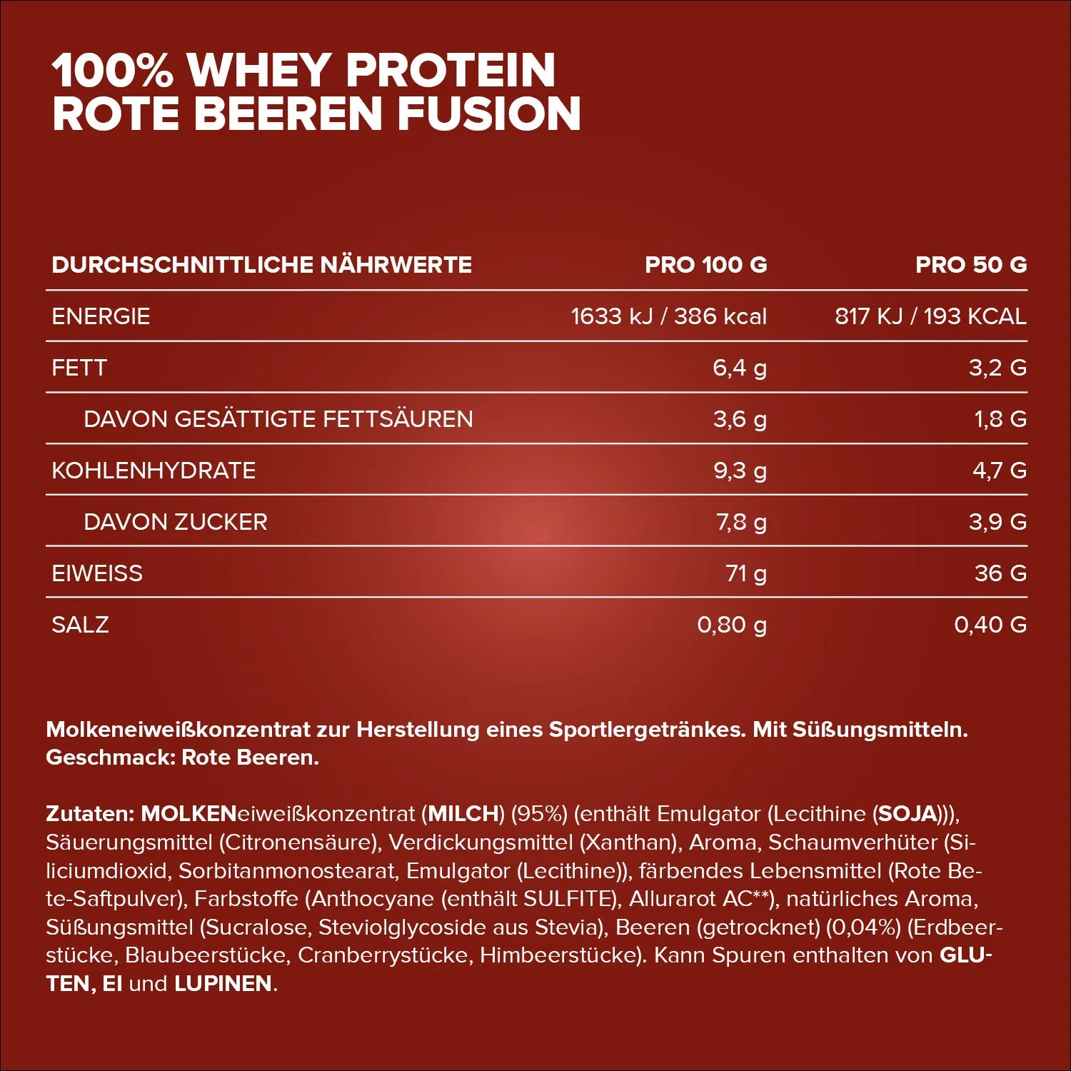 IronMaxx 100% Whey Protein 900g Red Berry Fusion zuckerfrei