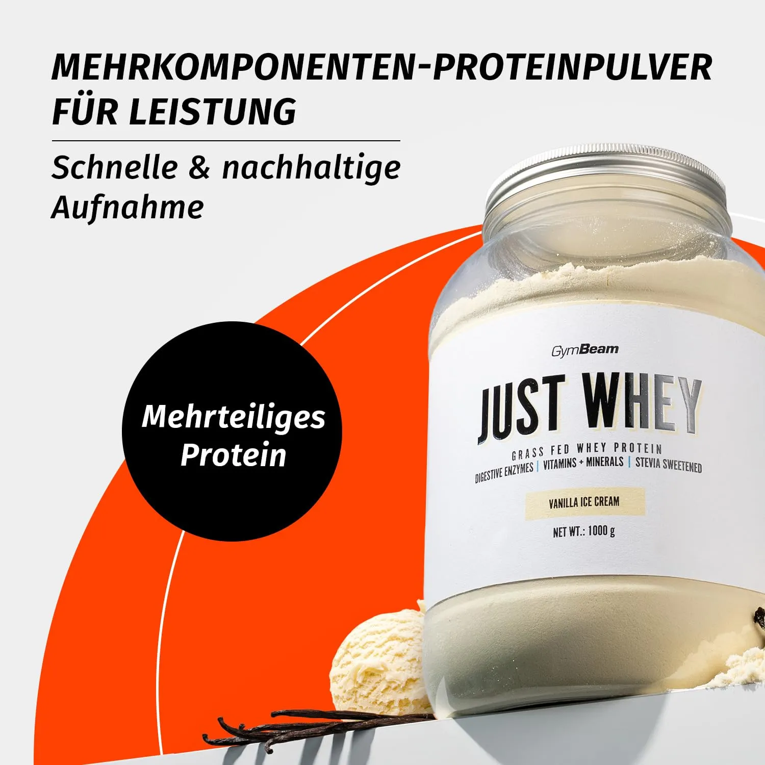 GymBeam Just Whey Proteinpulver Vanille 1000 g mit DigeZyme