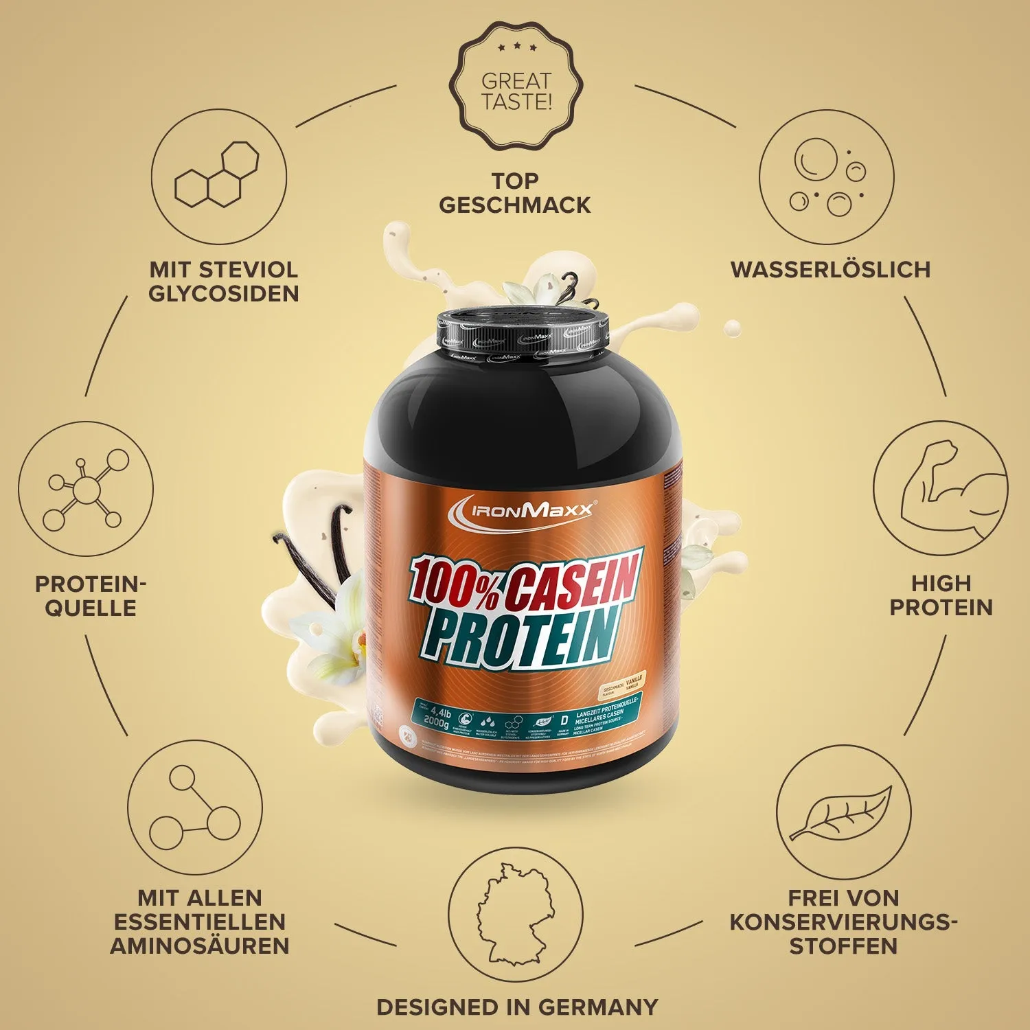 IronMaxx 100% Casein Protein Pulver 2000g Vanille