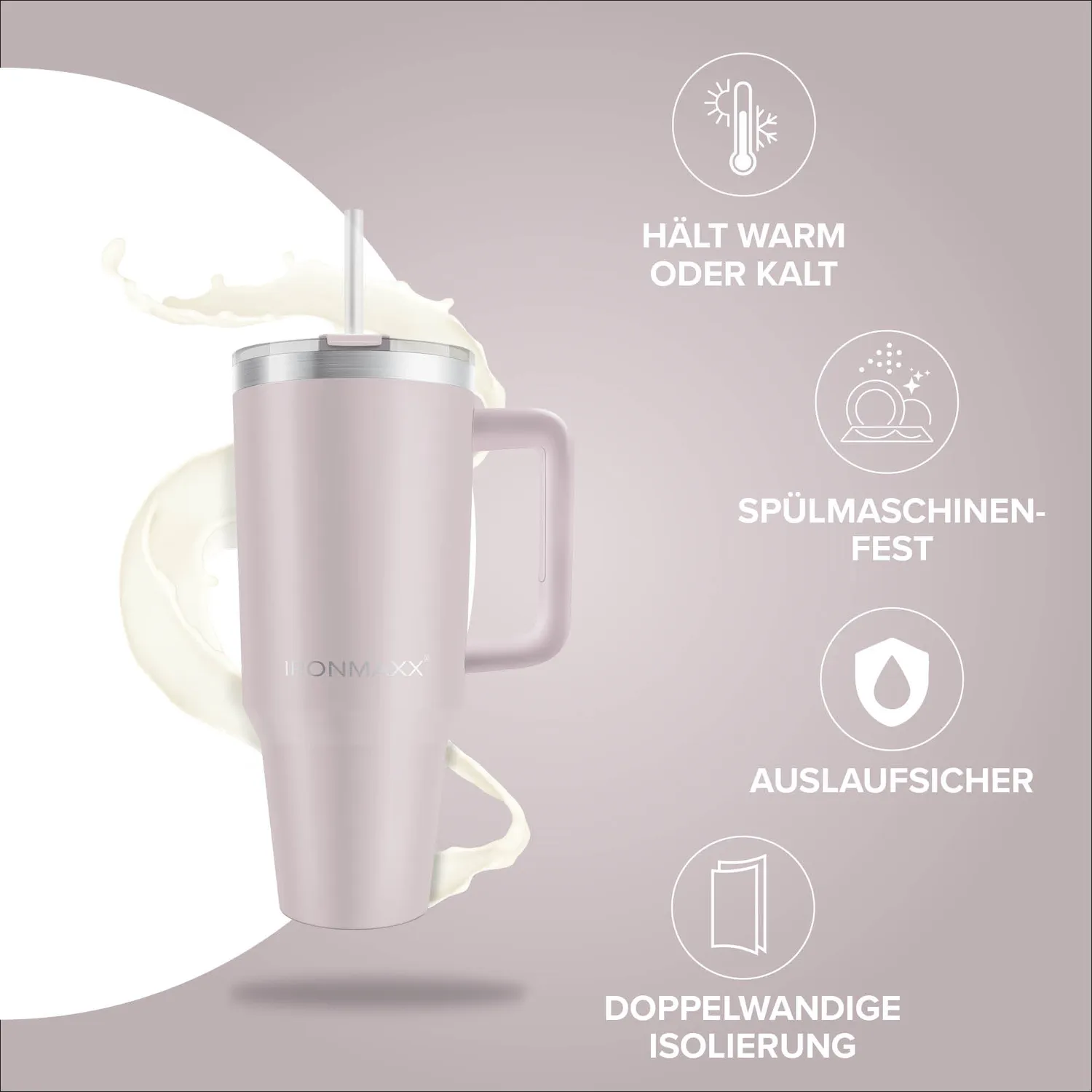 IronMaxx Cup V3.0 Trinkbecher 1200ml Rose mit Griff