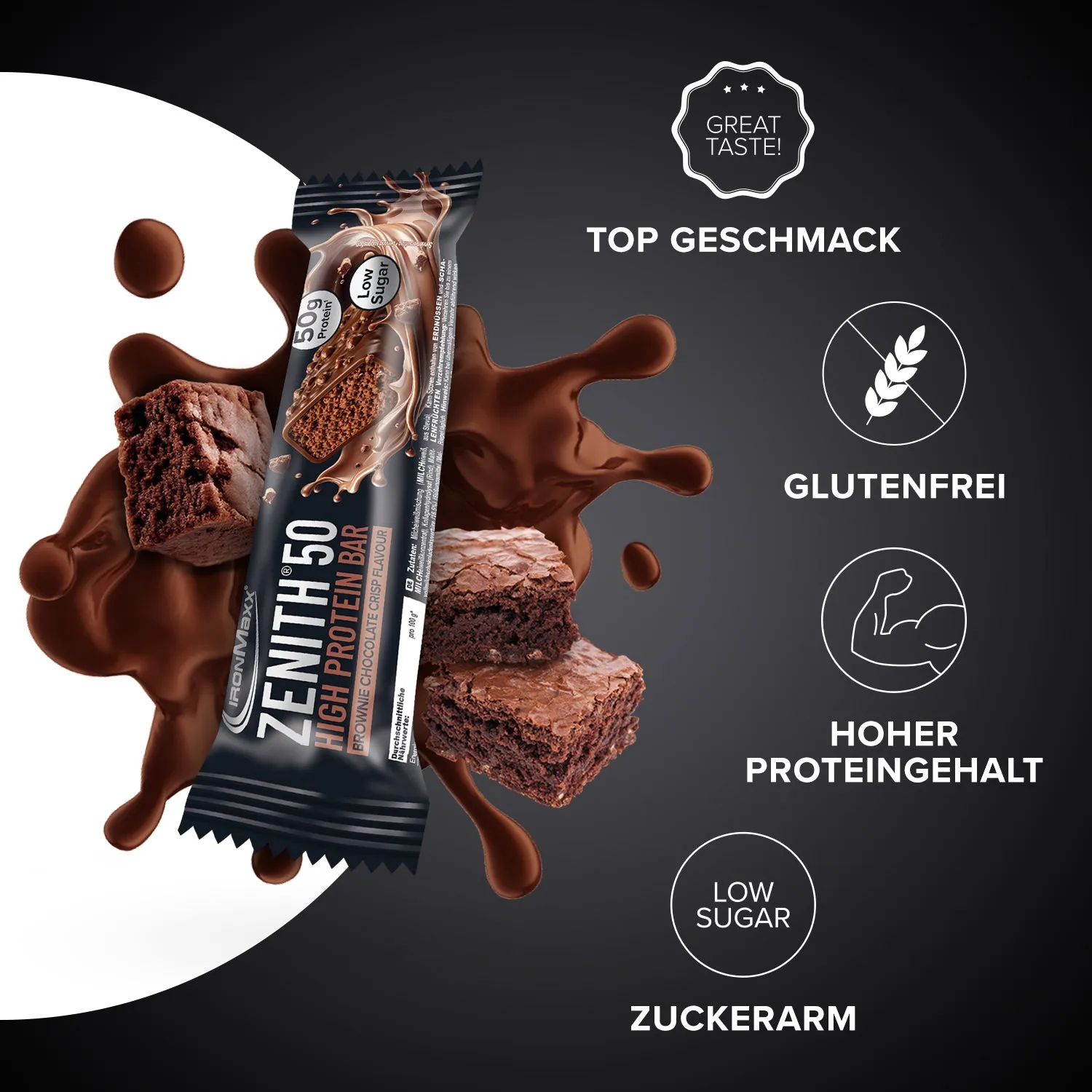 IronMaxx Zenith 50 Proteinriegel Brownie Chocolate Crisp 100g proteinreich