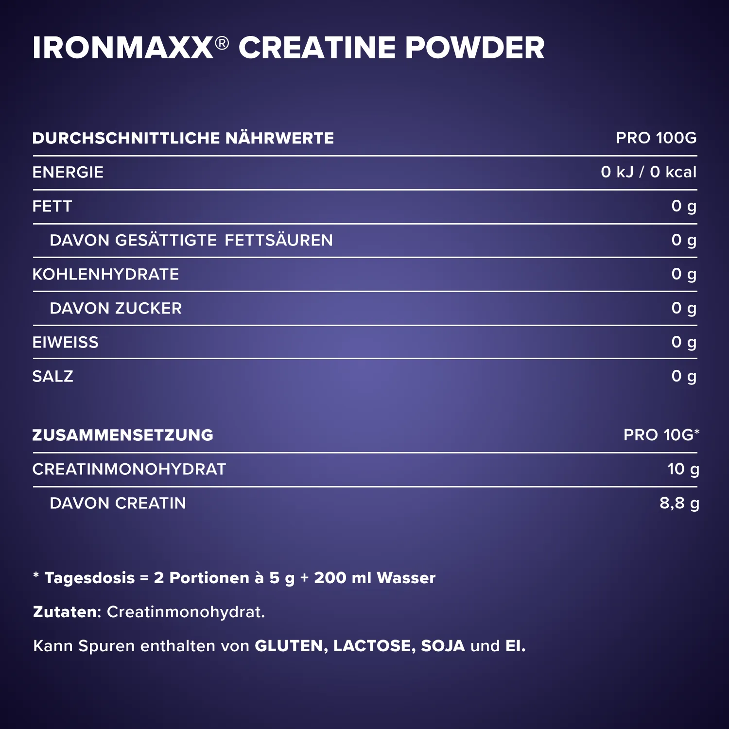 IronMaxx Creatine Powder Monohydrat 250g vegan geschmacksneutral