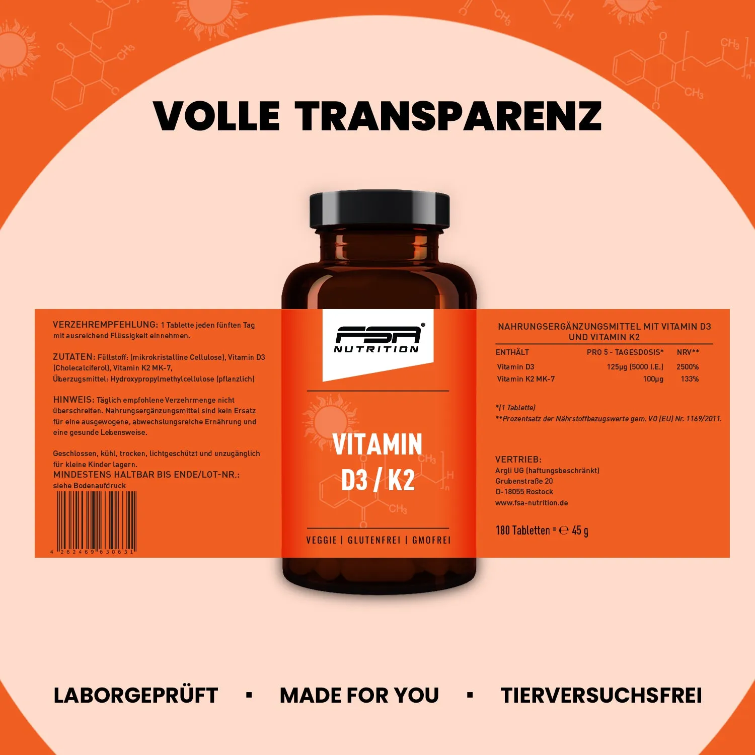 FSA Nutrition Vitamin D3 + K2 Tabletten 5000 I.E. hochdosiert