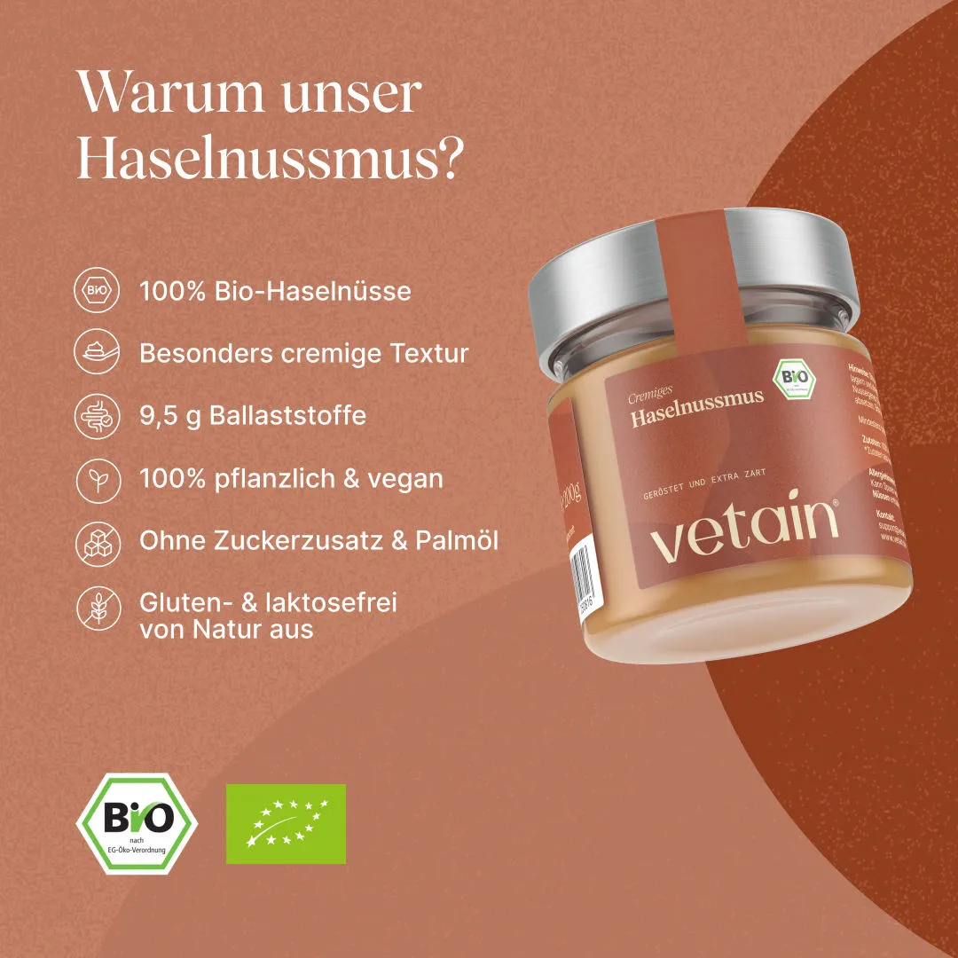 Vetain Bio Haselnussmus 200g cremig ohne Zusätze