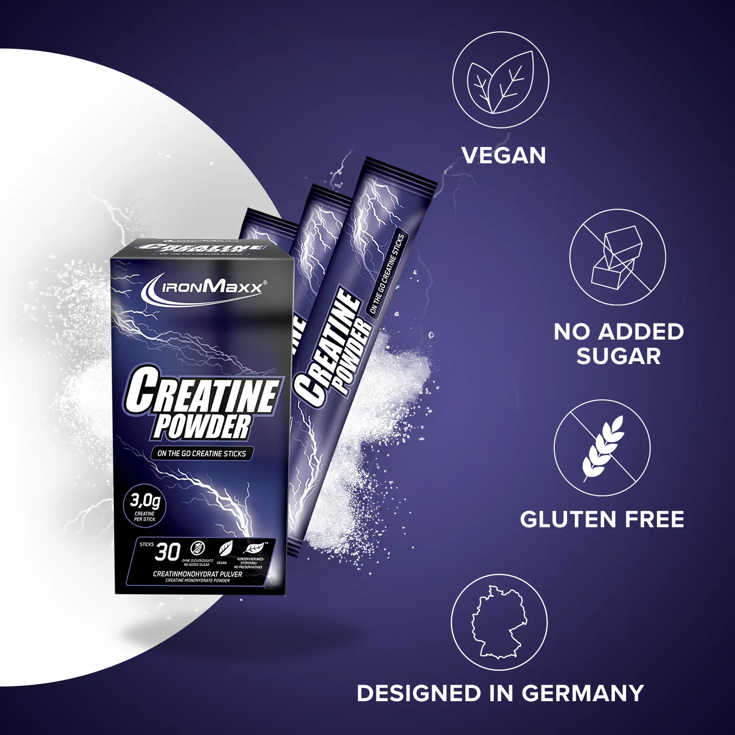 IronMaxx Creatine Monohydrate Sticks Kreatin 30x3,4g zuckerfrei