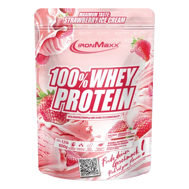 IronMaxx 100% Whey Protein Strawberry Pulver 500 g 80% Eiweiß