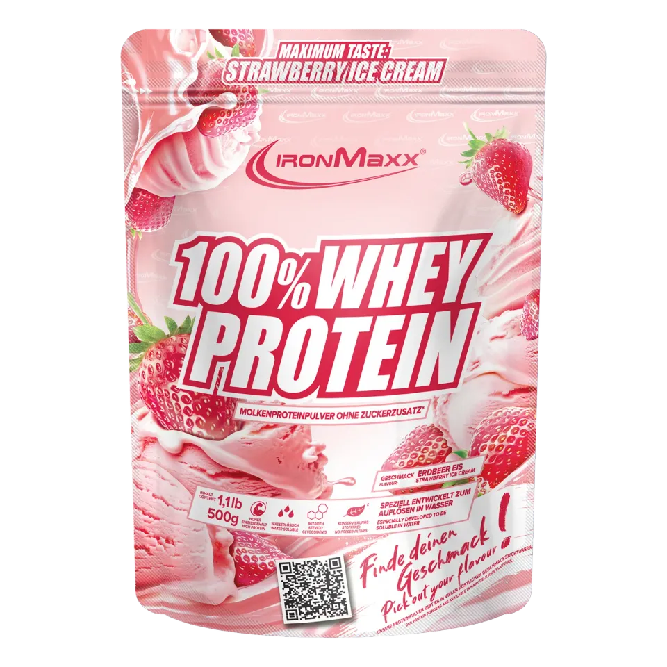 IronMaxx 100% Whey Protein Strawberry Pulver 500 g 80% Eiweiß