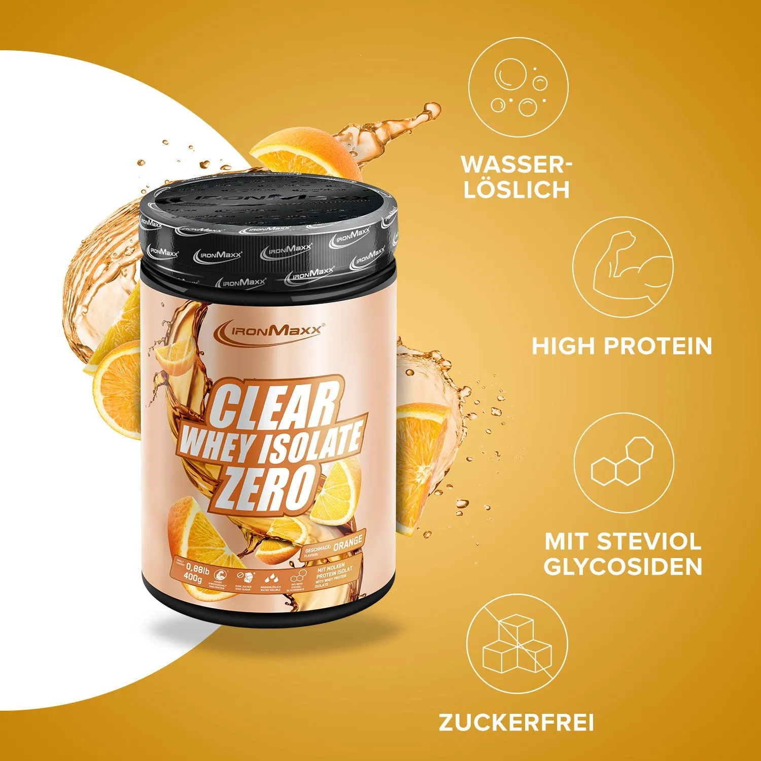 IronMaxx Clear Whey Isolate ZERO Orange 400 g zuckerfrei