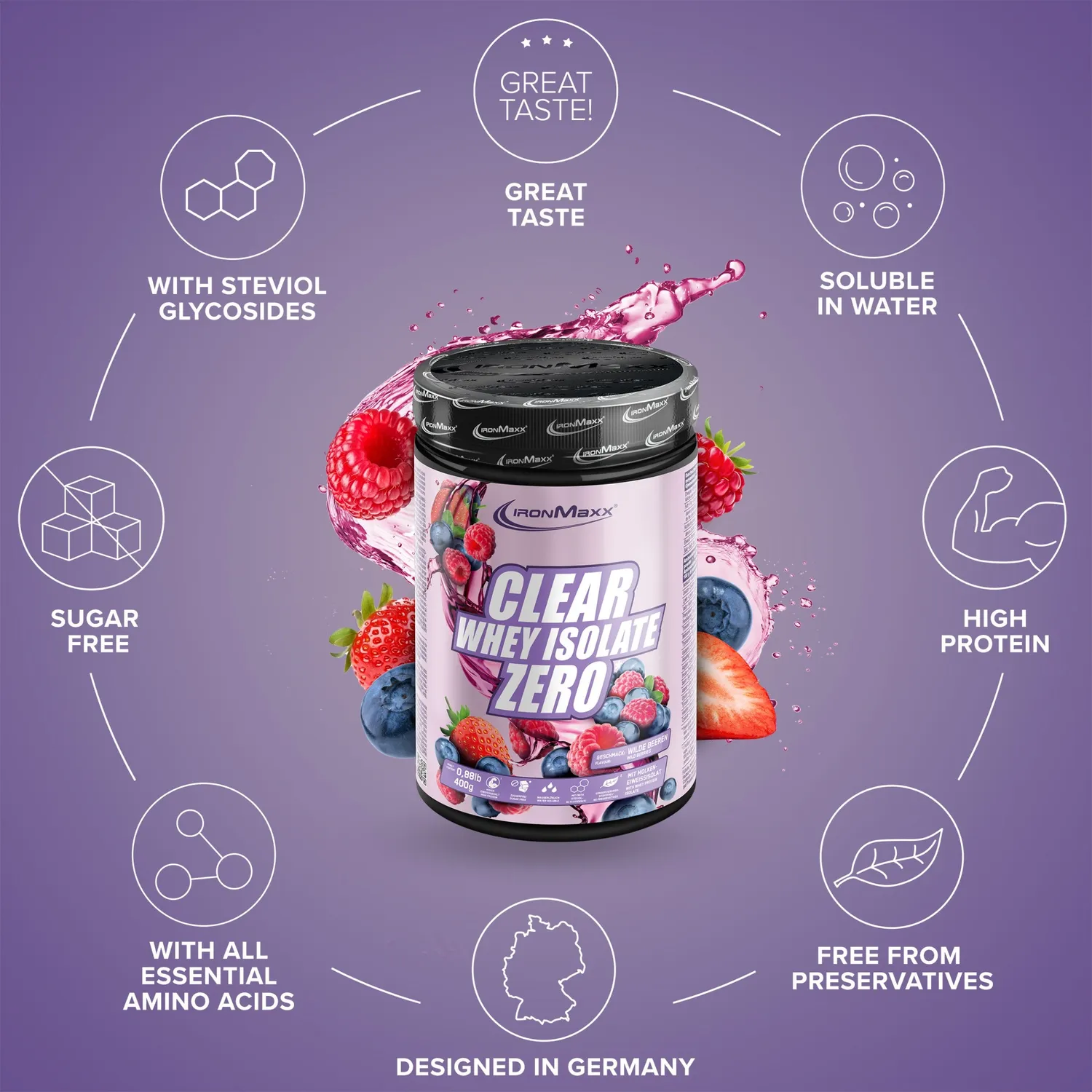 IronMaxx Clear Whey Isolate Zero 400g Wild Berries
