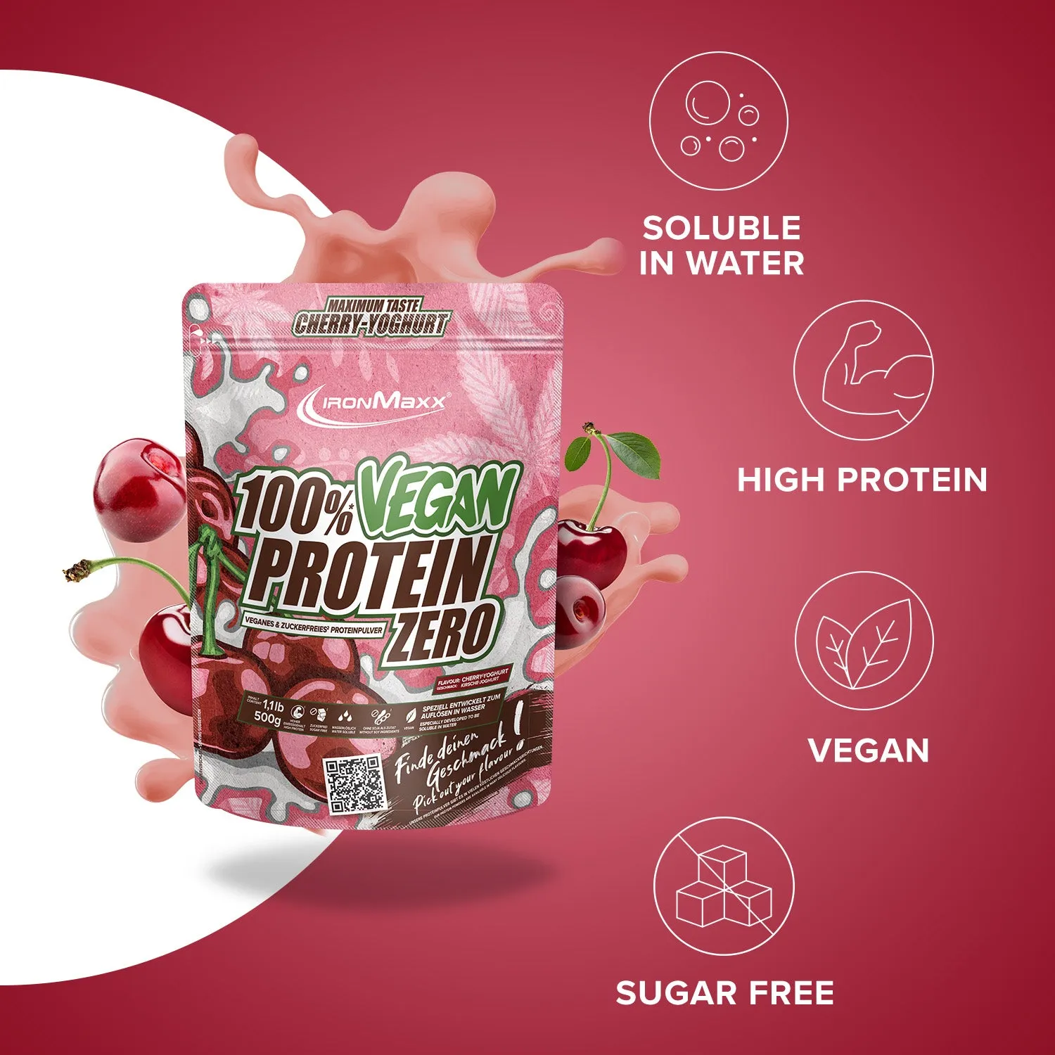 IronMaxx 100% Vegan Protein Zero 500g Cherry Joghurt